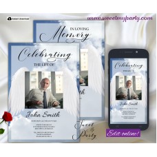 Angel Wings Funeral Invitation for Man,Bue Sky Memorial Service Invitation,(0wf) Angel Wings Funeral Invitation for Man,Bue Sky Memorial Service Invitation,(0wf)